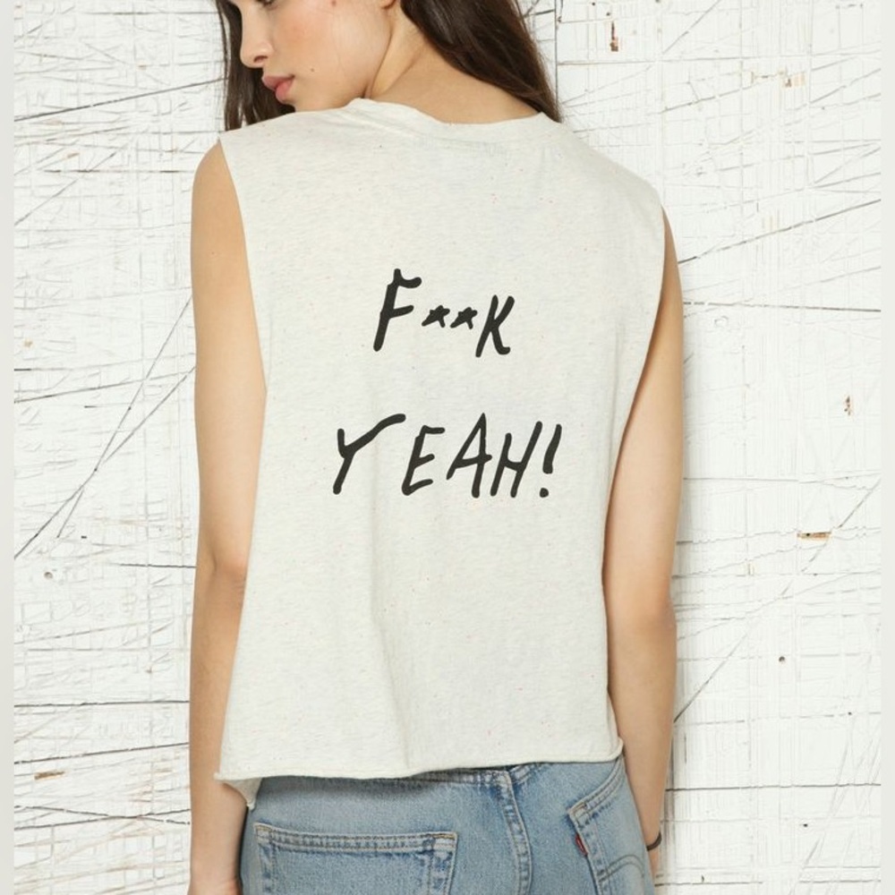MINKPINK “F**k Yeah!” Speckled Cream Crop Top